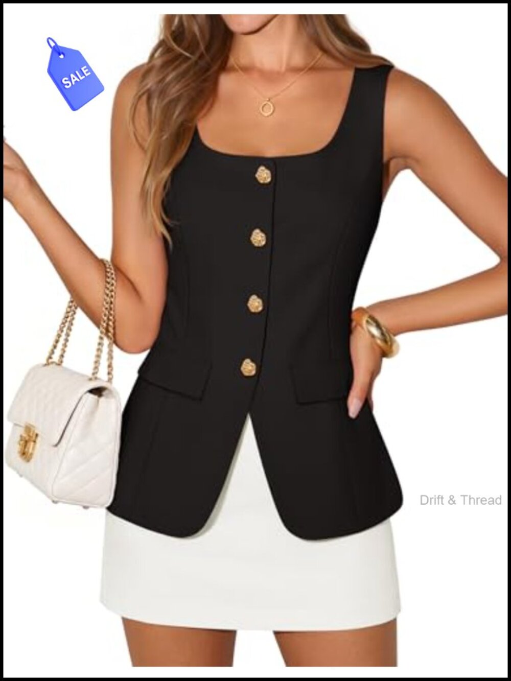 Sleeveless Blazer Vest Open Front Lace Up Back Business Casual